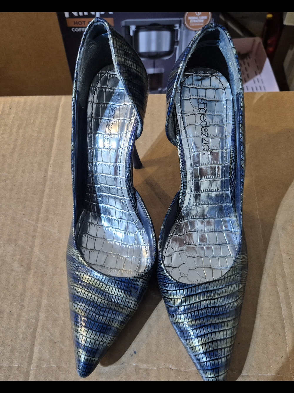 Shoe Dazzle Blue Croc-Pattern Pointed-Toe Heels